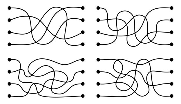 Maze puzzle collection with simple curved routes for kids educational games. Printable worksheet templates for problem solving, logical thinking, preschool and school activities.