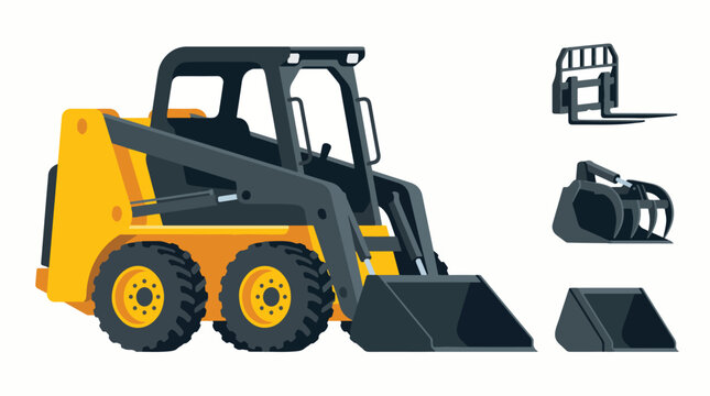 Skid steer loader vector illustration. Heavy construction machinery icon for site plans.