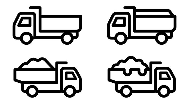 Dump truck icons set for construction and logistics projects
