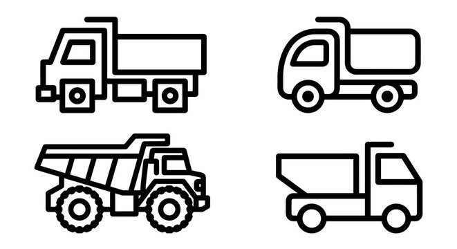 Dump truck icon set for construction and industrial transport