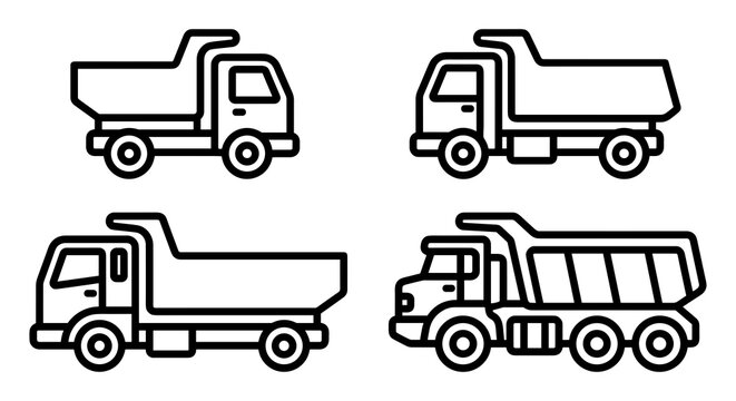 Dump truck icons collection for construction and logistics
