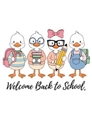 Naklejka premium Charming Ducks Students Illustration for Children's Book Design
