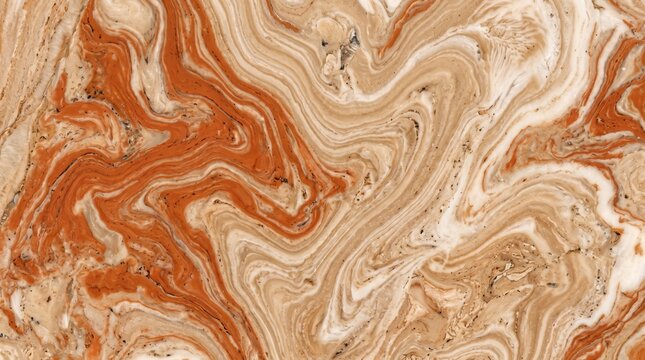 Abstract terracotta and cream liquid marble swirl pattern surface texture background with terracotta background abstract