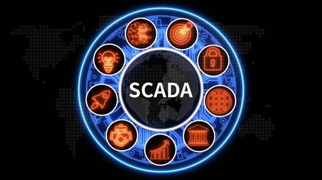 Scada digital. marketing data. Business, Technology, Internet and network concept. Webinar. overseeing project management practices, processes, and methodologies. 4k 