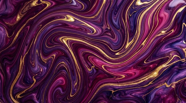 Abstract purple and gold fluid liquid marble ink art background with abstract painting metallic luxurious background