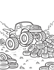 Monster Truck Coloring Page for Kids, Printable Vector Line Art, Black and White Illustration, Bold and Easy Coloring Pages, Coloring book, Coloring Pages © Art Design