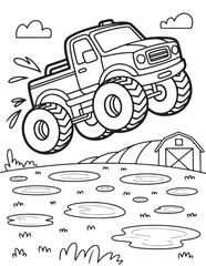 Monster Truck Coloring Page for Kids, Printable Vector Line Art, Black and White Illustration, Bold and Easy Coloring Pages, Coloring book, Coloring Pages © Art Design