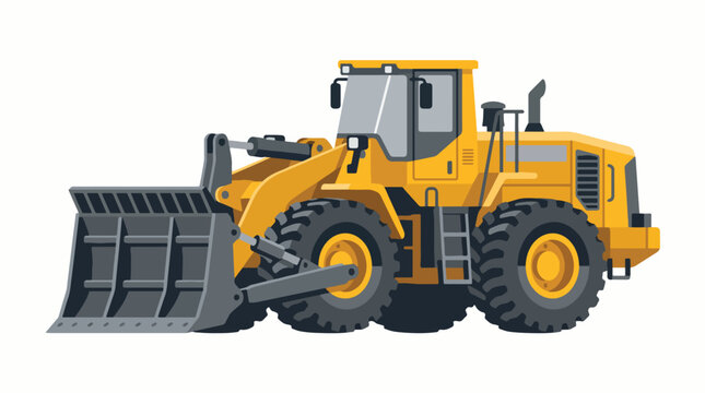 Wheel dozer vector illustration. Heavy industrial machinery icon for construction sites.