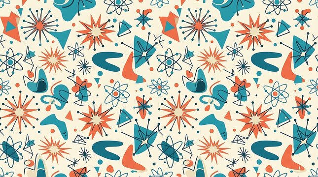 Retro mid century modern atomic pattern with abstract starbursts