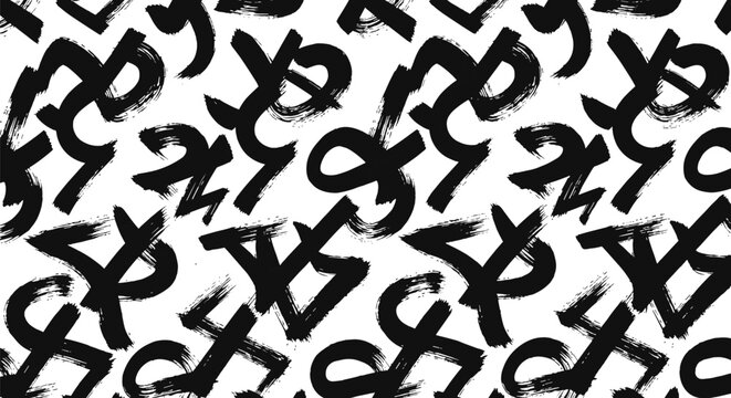 Black And White Abstract Graffiti Letter Pattern With Bold Brush Stroke Typography On Seamless Urban Background Design
