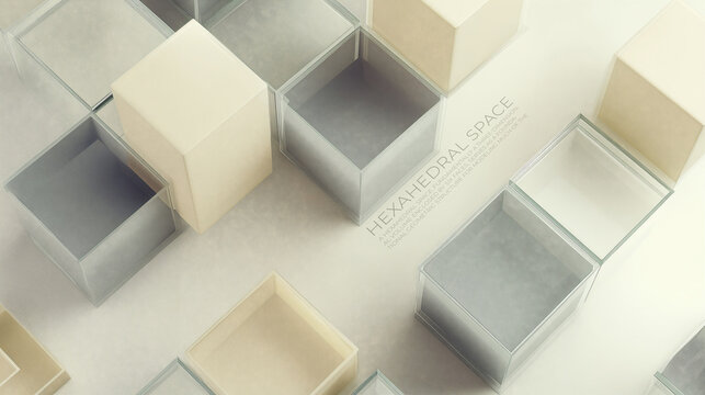 Open cream and gray cubes in an abstract arrangement