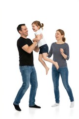 Fototapeta premium Happy Family with Father Lifting Child Isolated on White Background