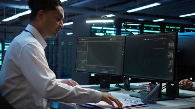 Administrator plans disaster recovery for infrastructure inside a server room, where database reliability, data integrity and technical records guide while protecting operational reliability