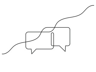 Obraz premium Conversation speech bubbles continuous line art showing a minimalist chat symbol vector.