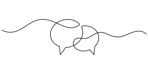 Obraz premium Two speech bubbles continuous line art showing a minimalist chat symbol vector.