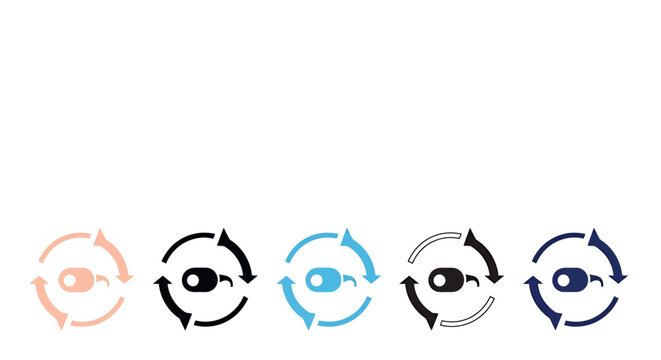 Set of five circular smiley icons with clock-like hands in pastel and monochrome colors.