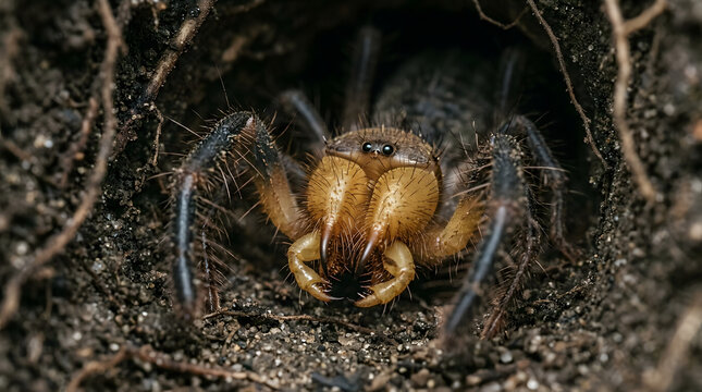 solifugae macro inside its burrow