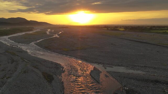 Aerial view of Lanyang River at sunrise, Taiwan
