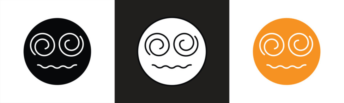 Dizzy emoji icon set, dizzy emoticon, face with spiral eyes, emoji reaction, vector illustration