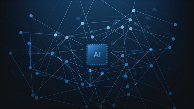 AI chip with network lines on dark blue background. big data learning in intelligent computer