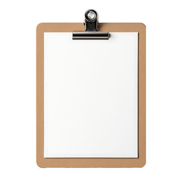 Blank clipboard mockup with paper isolated on transparent background