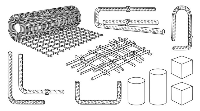 Reinforcement Steel and Concrete Testing Samples Vector Illustration Set