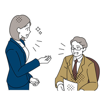 女性社員と男性上司の円滑なビジネス会話イラスト