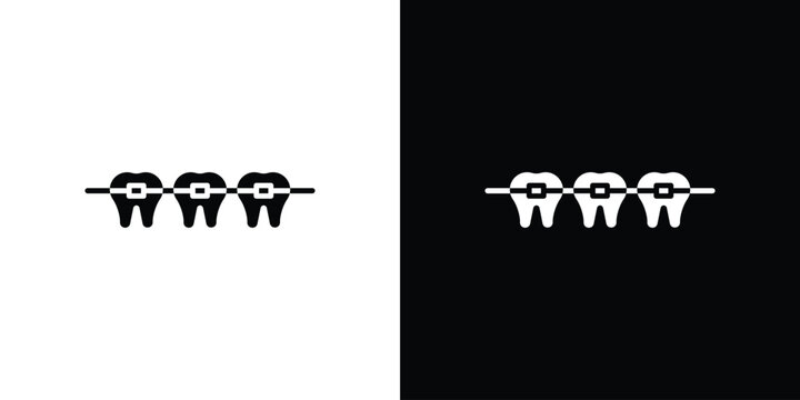 Teeth with braces icon simple symbol collection