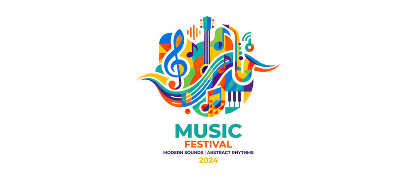 Colorful Abstract Music Festival Logo with Instruments