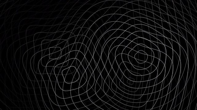 Abstract 4K motion graphic featuring multiple fields of concentric geometric rings that continuously morph between rounded circular and square-like forms while rotating, drifting and creating an optic