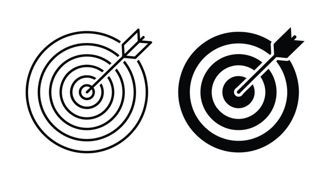 Two target icons with arrow in black and white styles on a white background
