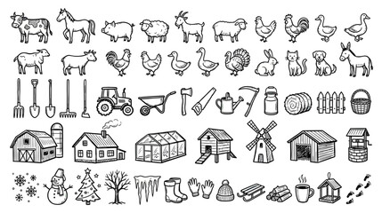 Farm Animals and Countryside Elements Doodle Collection © afgan