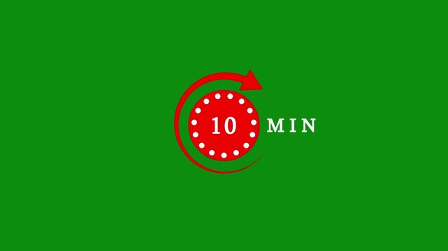 10 minutes timer symbol color style isolated on white background. 10 min time circle icon. Animation timer icon with ten min. Clock, stopwatch, cooking time label. Motion graphics