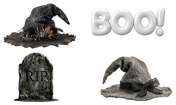 Halloween objects collection isolated on transparent background