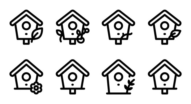 Bird house icon collection featuring minimalist garden nature designs