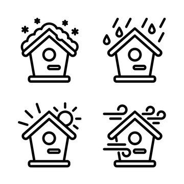 Bird house icons representing different weather and seasonal changes