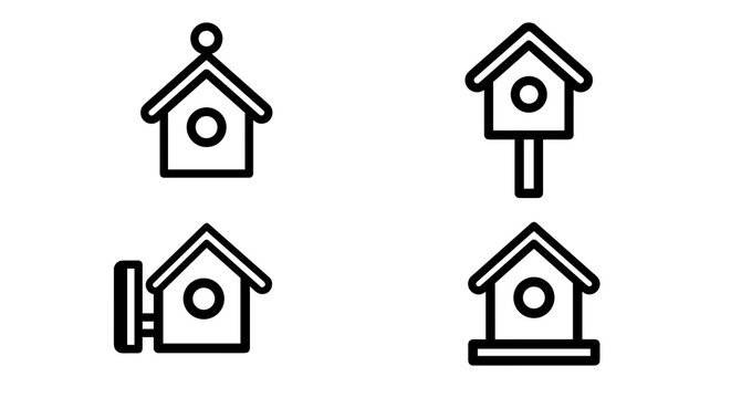 Bird house icon set for garden and avian wildlife conservation