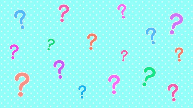 Colorful question mark floating background with abstract dot pattern.Animation loop video.  クエスチョンマーク　はてな　CG  動画　カラフル　ポップ　かわいい　おしゃれ