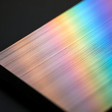 Iridescent Rainbow Gradient Across Brushed Metallic Surface