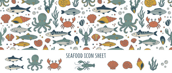 Hand Drawn Seafood Icons Pattern © ahmad