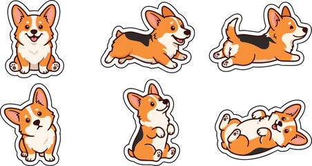 Obraz premium Cute Corgi Dog Character Sticker Collection in Various Poses Vector