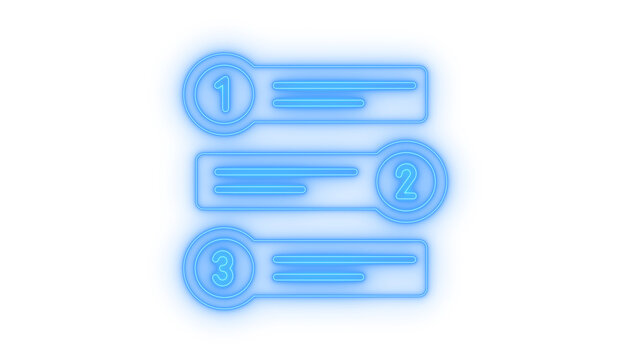 Glowing neon numbered list steps icon isolated on transparent background. Infographic workflow. Ranking sequence. Tutorial guide. Step-by-step menu.