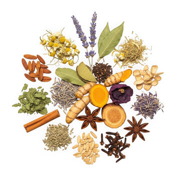 Assorted fresh herbs and spices collection
