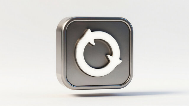 Metallic Rounded Square Icon Featuring a Refresh Circular Arrow Symbol