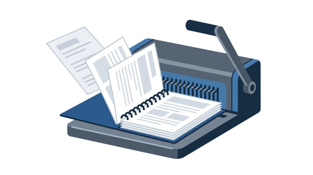 Isometric paper binding machine with spiral notebook and loose documents