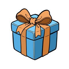 Blue gift box with orange ribbon bow cartoon illustration for children education isolated on transparent background
