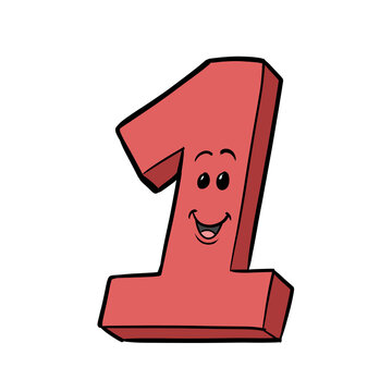 Cute number one character with smiling face cartoon illustration for children education isolated on transparent background
