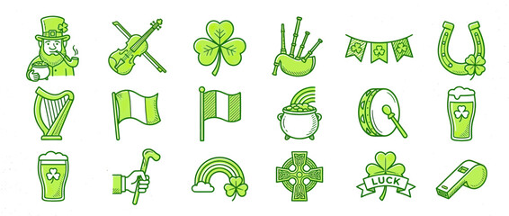 Obraz premium Irish Cultural Symbols Collection, Lucky Charms and Icons