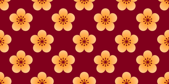 orange plum blossom floral seamless pattern vector for background