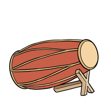Cartoon illustration of kendang, Indonesian traditional musical instrument drum on transparent background